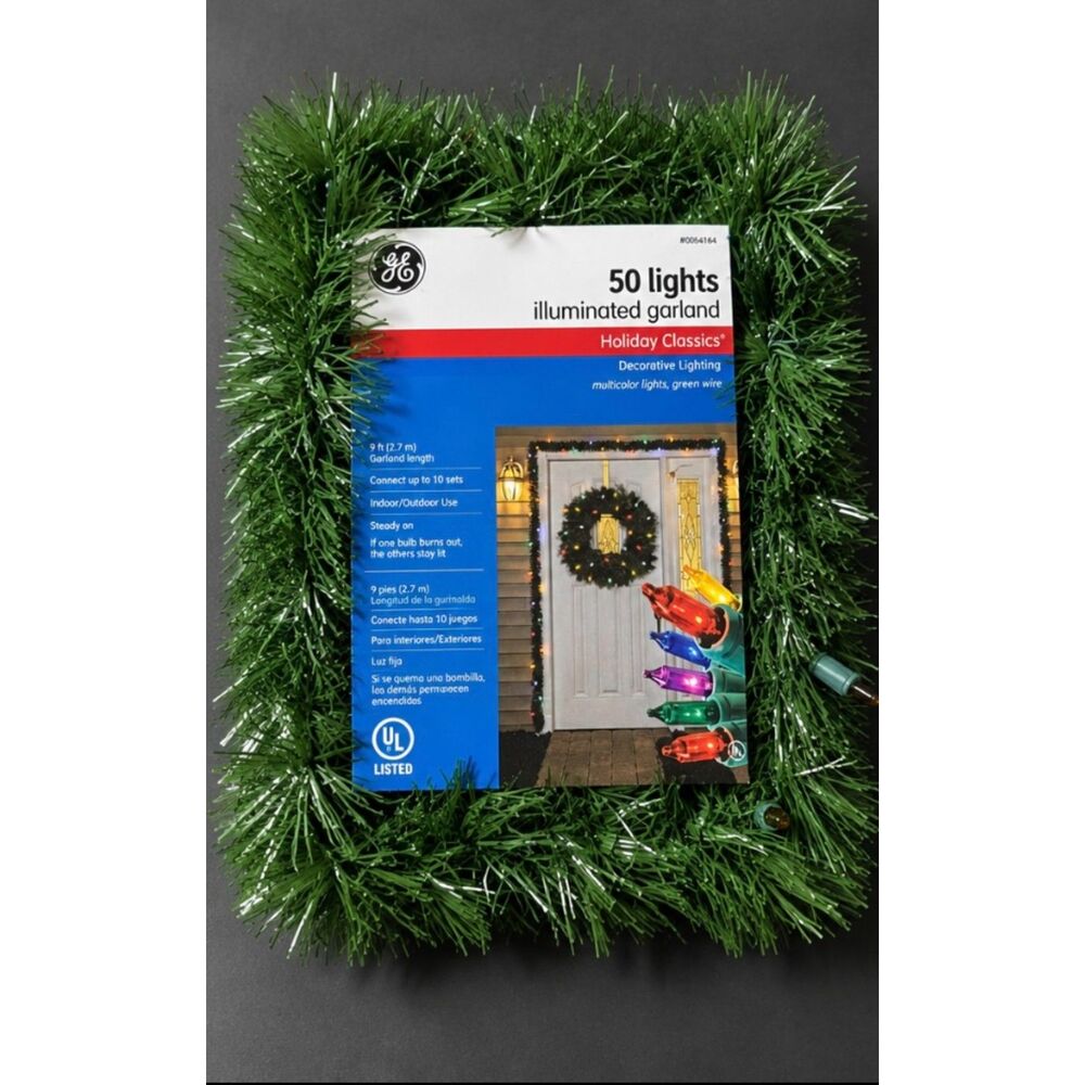 GE Holiday Classics 9 Ft Christmas Garland 50 Multicolor Lights Indoor Outdoor